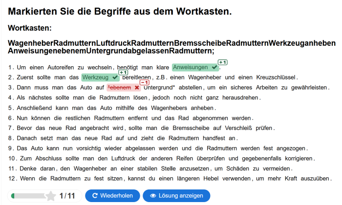 Mark the Words mit einer Variante des Wortkastens