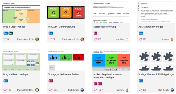 Übersicht Vorlage auf ZUM-Apps